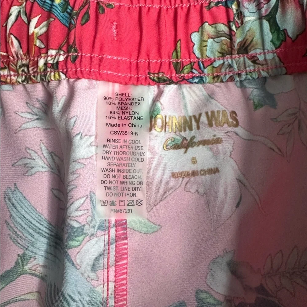 Johnny Was Malakye Board Shorts small coral birds tropical vacation floral trip